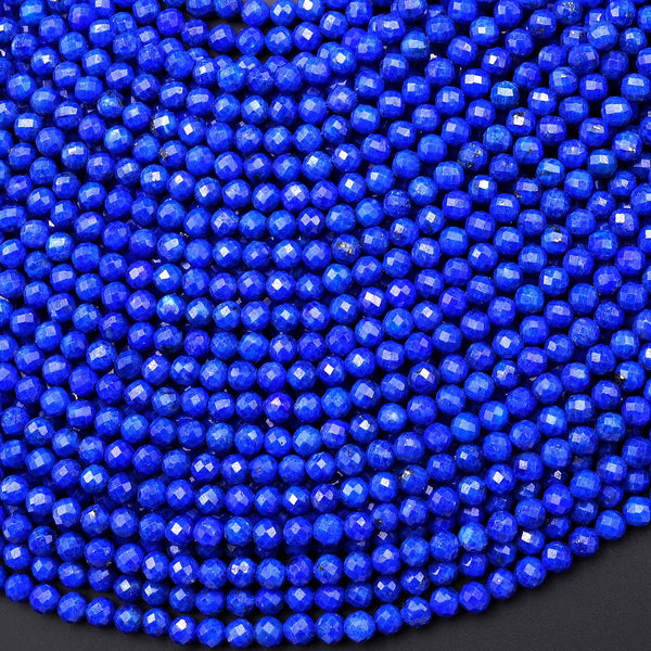 AAA Faceted Genuine Natural Blue Lapis Round Beads 3mm Gemstone 15.5" Strand