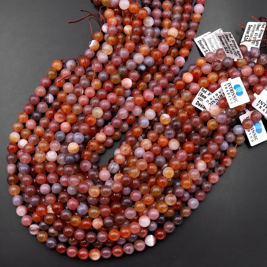 Rare Natural Swazi African Red Agate Round Beads 6mm 8mm 10mm 12mm from Mozambique 15.5" Strand