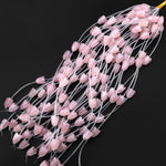 AAA Natural Pink Rose Quartz Hand Carved Tulip Lily Flower Vertically Drilled Gemstone 15mm Beads Strand
