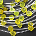 AAA Translucent Natural Green Yellow Olive Jade Hand Carved Rose Flower Gemstone Beads 9mm 10mm Strand