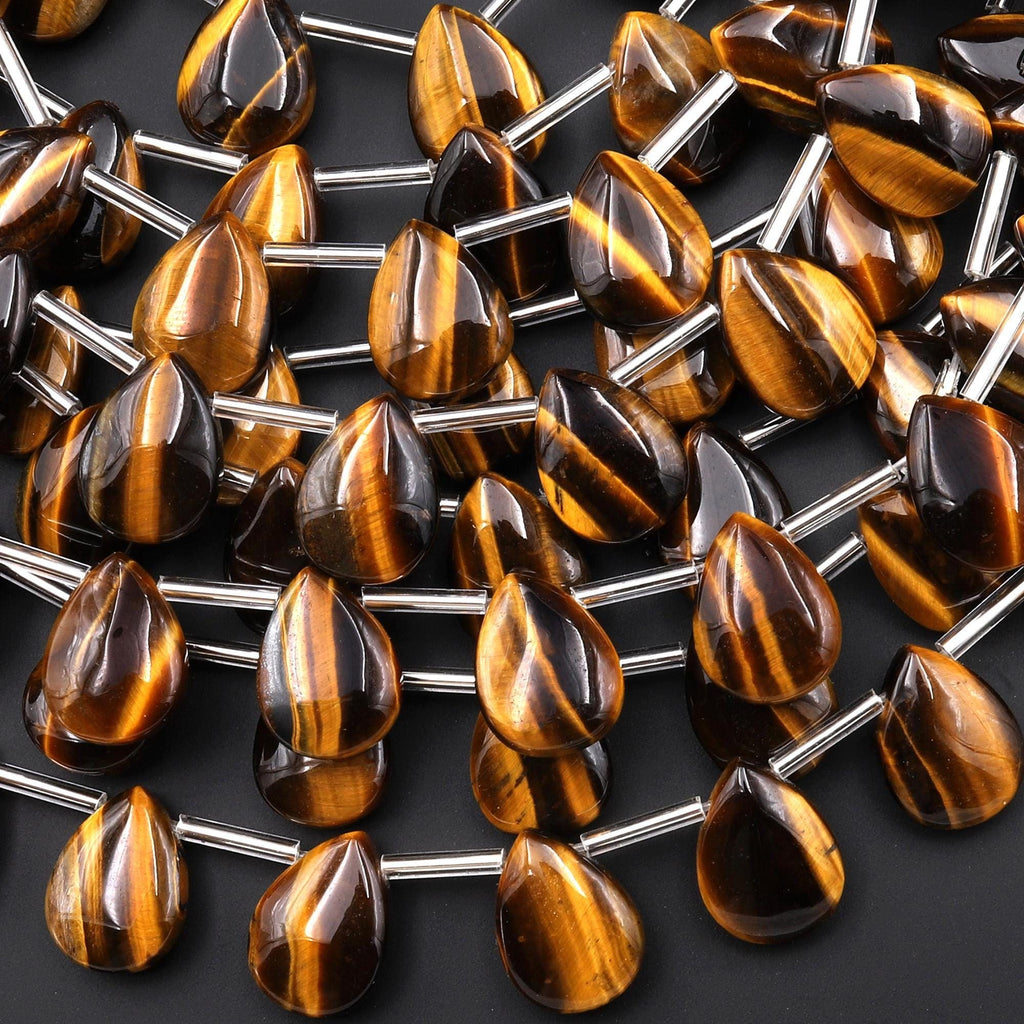 AAA Natural Tiger's Eye Teardrop 14x10mm Beads Top Side Drilled Gemstone Good for Earrings 15.5" Strand