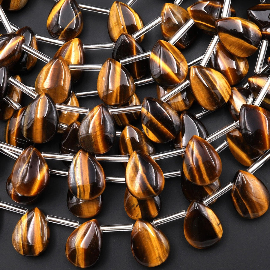 AAA Natural Tiger's Eye Teardrop 14x10mm Beads Top Side Drilled Gemstone Good for Earrings 15.5" Strand
