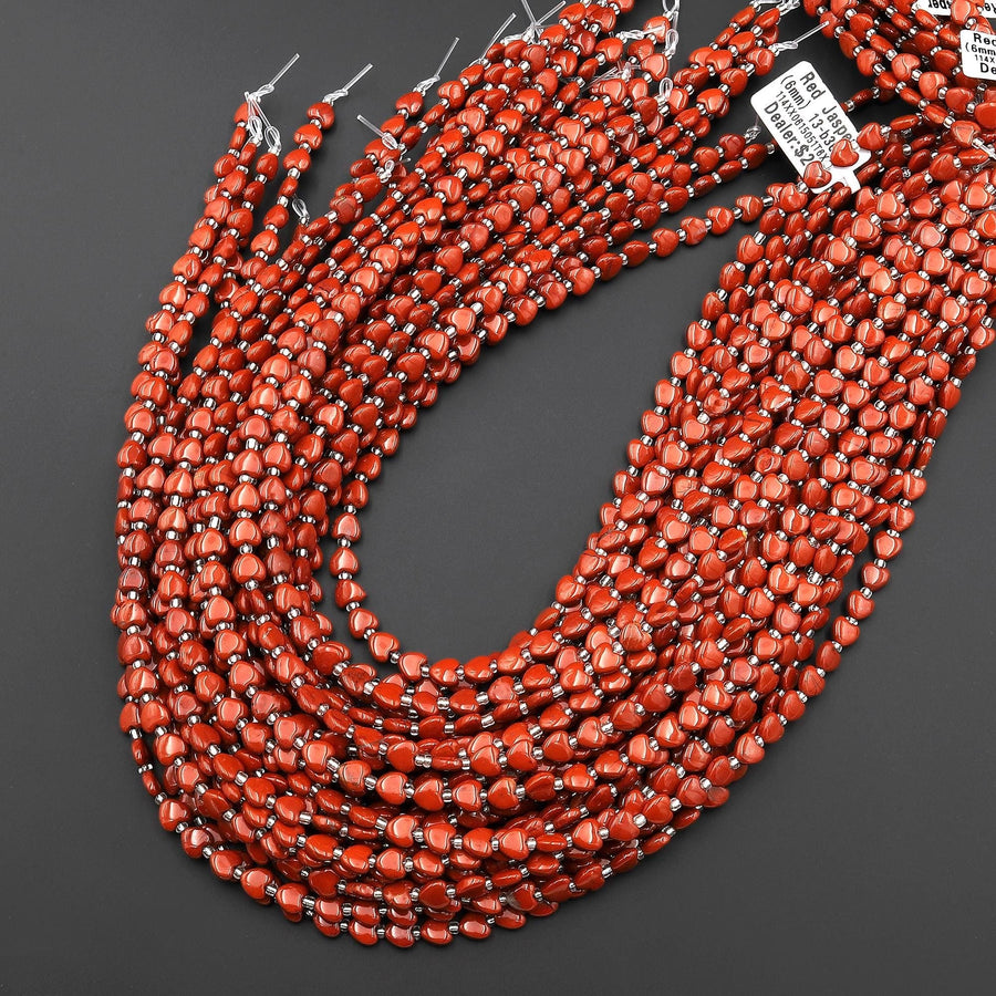 Natural Red River Jasper Heart Beads 6mm Gemstone 15.5" Strand