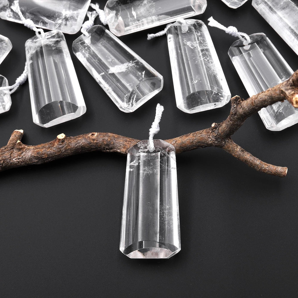 Natural Rock Quartz Pendant Faceted Trapezoid Gemstone Crystal Focal Bead