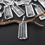 Natural Rock Quartz Pendant Faceted Trapezoid Gemstone Crystal Focal Bead