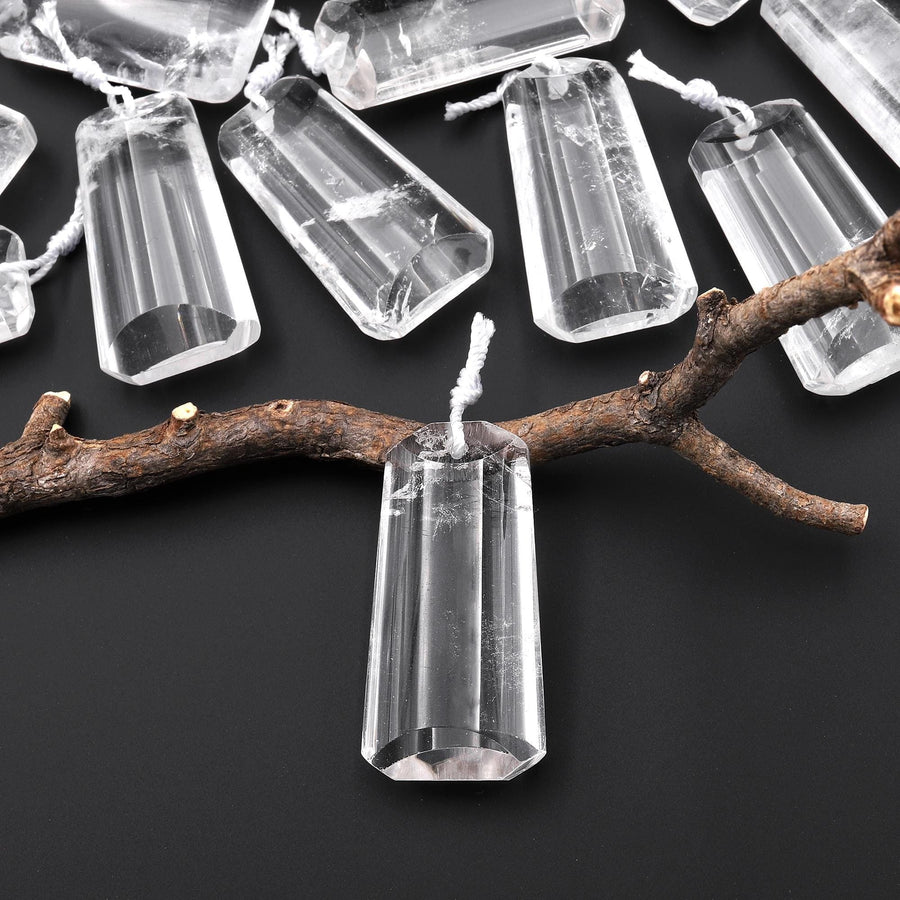 Natural Rock Quartz Pendant Faceted Trapezoid Gemstone Crystal Focal Bead