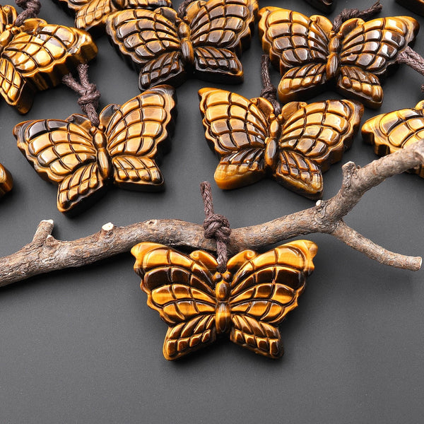 AAA Hand Carved Natural Golden Tiger's Eye Butterfly Pendant Gemstone Focal Bead A2