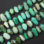 Natural Australian Green Chrysoprase Beads Freeform Oval Top Side Drilled Nugget Beads 15.5" Strand