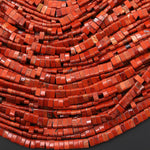 Two 2 Hole Double Drill Natural Red Jasper 5x3mm Small Flat Connector Spacer Tile Tube Beads 15.5" Strand