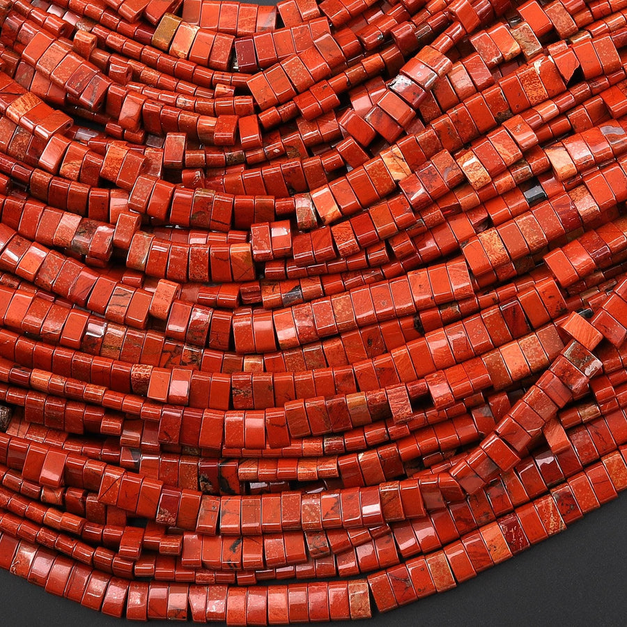 Two 2 Hole Double Drill Natural Red Jasper 5x3mm Small Flat Connector Spacer Tile Tube Beads 15.5" Strand