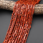 Two 2 Hole Double Drill Natural Red Jasper 5x3mm Small Flat Connector Spacer Tile Tube Beads 15.5" Strand