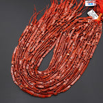Two 2 Hole Double Drill Natural Red Jasper 5x3mm Small Flat Connector Spacer Tile Tube Beads 15.5" Strand