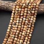 Faceted Natural Picture Jasper 8mm Cube Beads Aka Desert Jasper 15.5" Strand