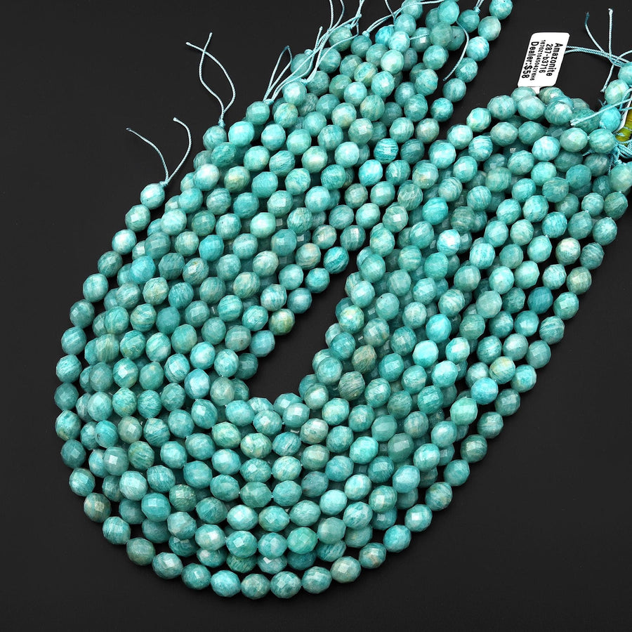 Faceted Natural Peruvian Amazonite Oval Egg Barrel Beads 10x8mm 15.5" Strand
