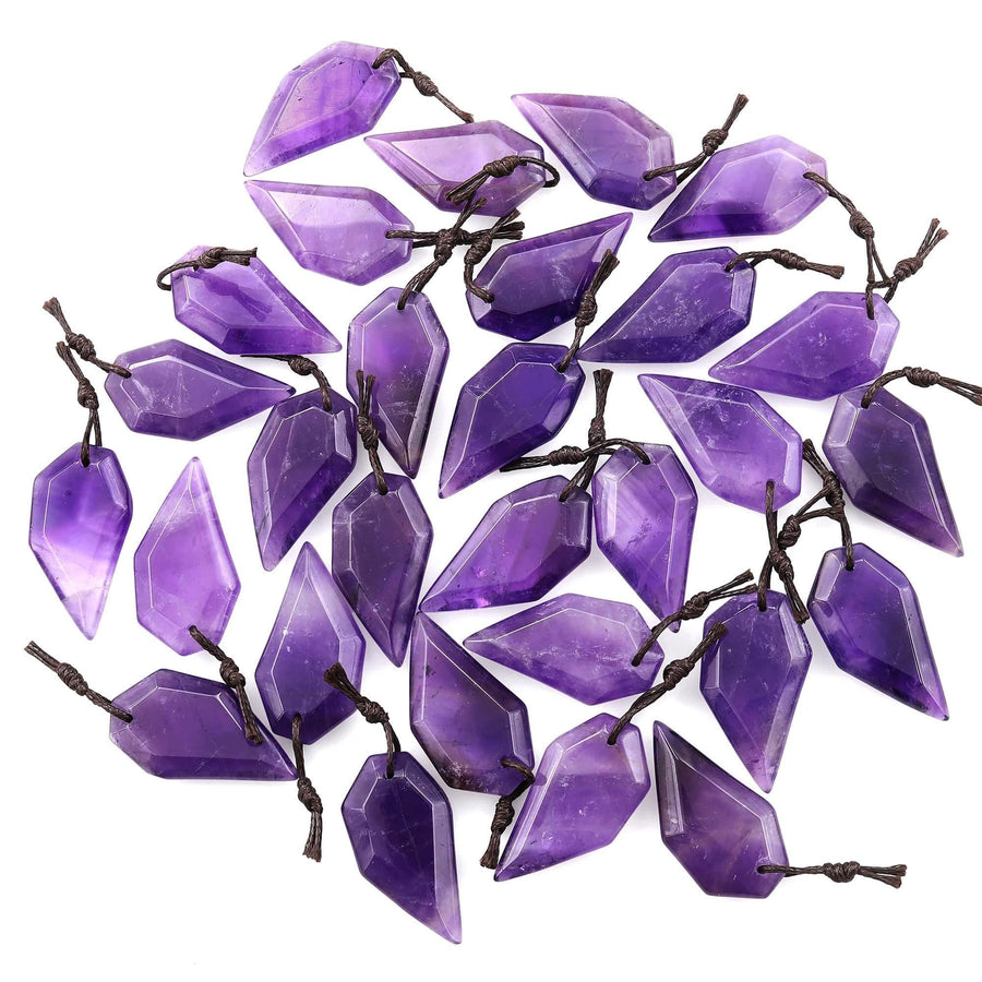 Natural Purple Amethyst Modern Geometric Abstract Leaf Pendant Gemstone