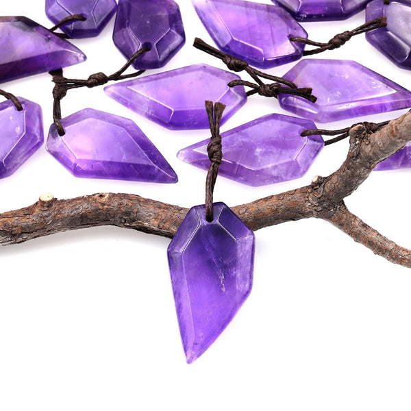 Natural Purple Amethyst Modern Geometric Abstract Leaf Pendant Gemstone