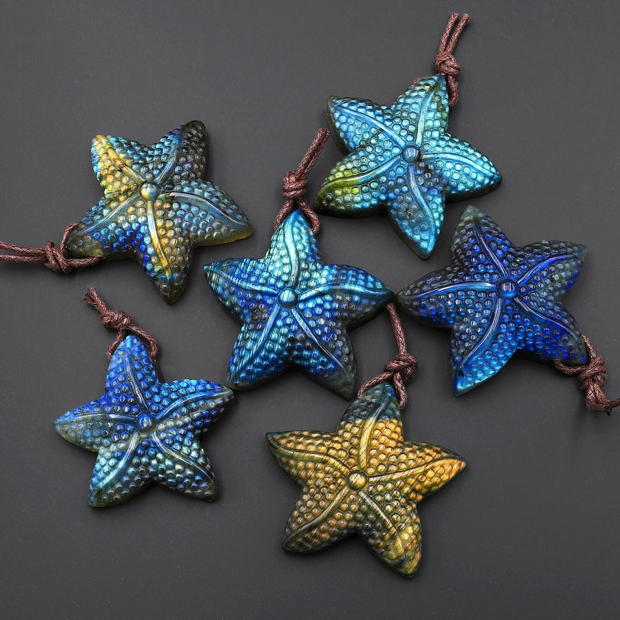 AAA Hand Carved Natural Starfish Pendant Side Drilled Gemstone Focal Bead