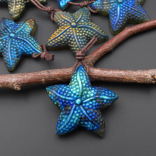AAA Hand Carved Natural Starfish Pendant Side Drilled Gemstone Focal Bead A1
