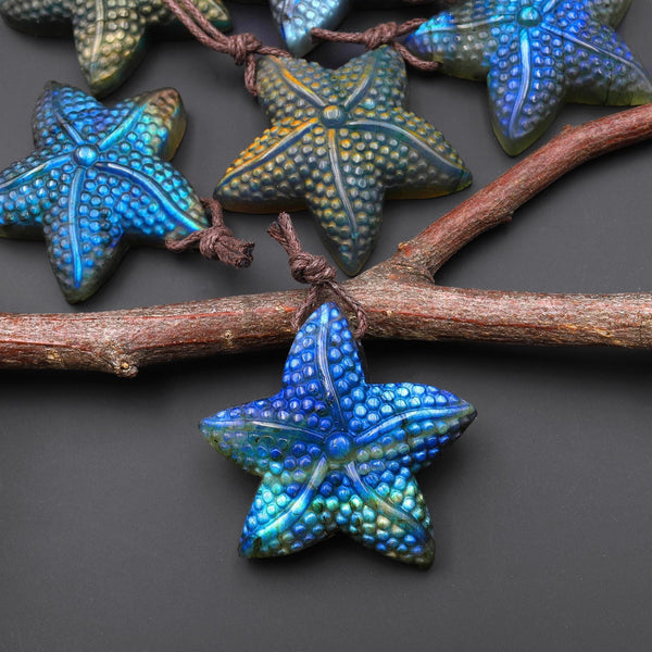 AAA Hand Carved Natural Starfish Pendant Side Drilled Gemstone Focal Bead A5