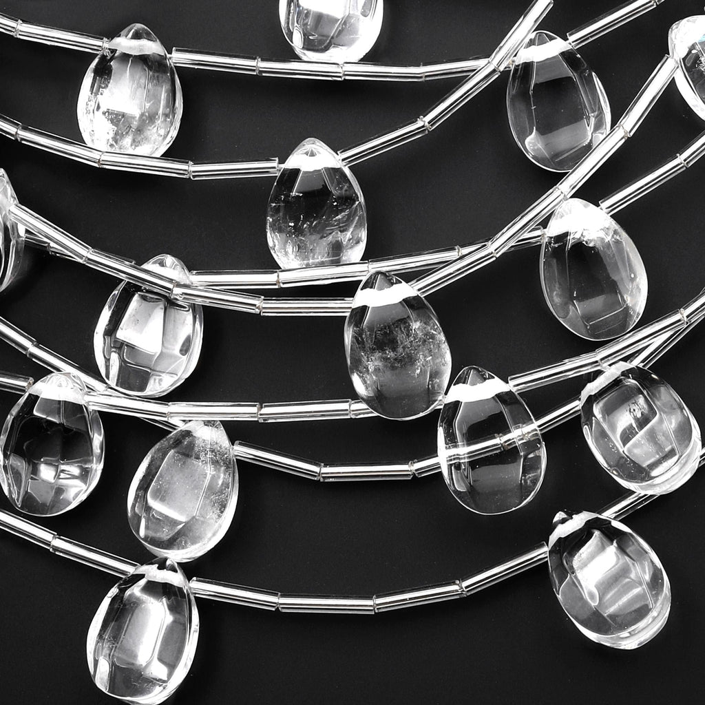 AAA Super Clear Natural Rock Crystal Quartz Smooth Teardrop Focal Beads Side Drilled 7.5" Strand