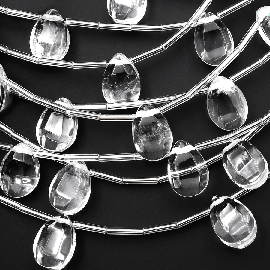 AAA Super Clear Natural Rock Crystal Quartz Smooth Teardrop Focal Beads Side Drilled 7.5" Strand