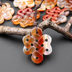 Hand Carved Natural Creamy Red Orange Carnelian Infinity Eternal Endless Knot Gemstone Pendant