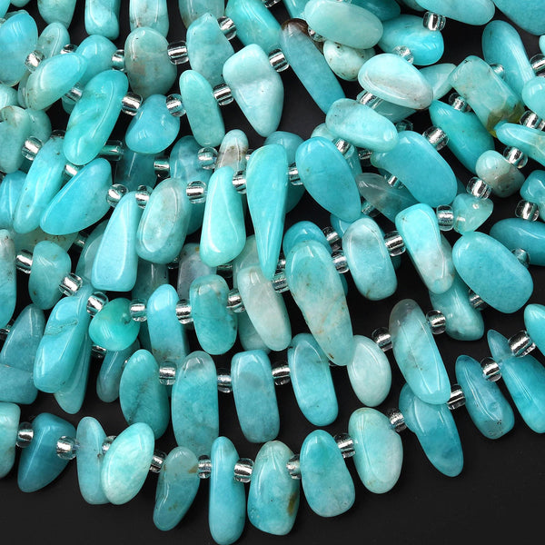 Natural Peruvian Amazonite Freeform Top Side Drilled Spike Beads 15.5" Strand