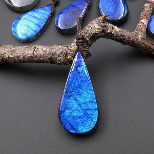 AAA Natural Blue Labradorite Long Teardrop Side Drilled Pendant A2