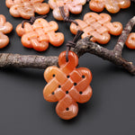 Hand Carved Natural Orange Carnelian Infinity Eternal Endless Knot Gemstone Pendant