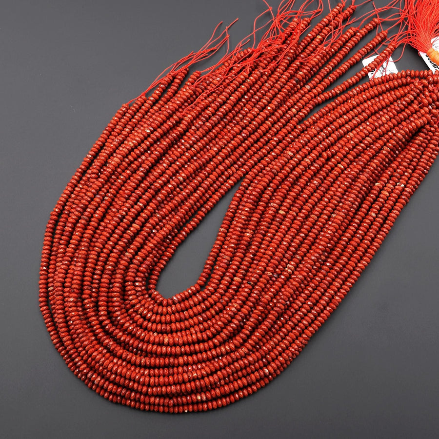 AAA Faceted Natural Red Jasper 4mm Thin Rondelle Beads Saucer 15.5" Strand