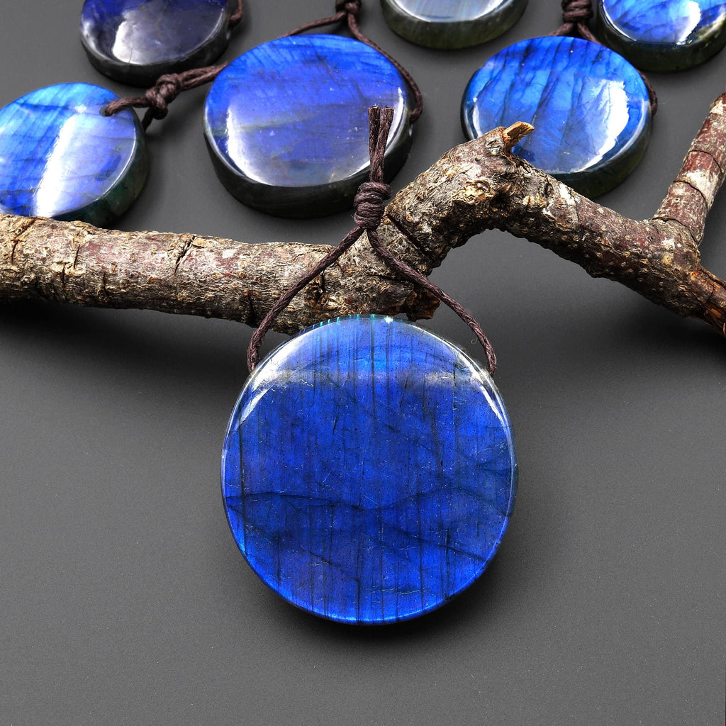 AAA Natural Blue Labradorite Smooth Coin Side Drilled Pendant A1