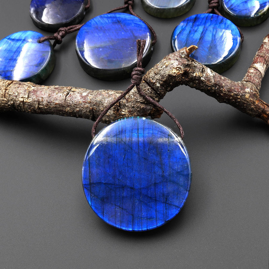 AAA Natural Blue Labradorite Smooth Coin Side Drilled Pendant A1