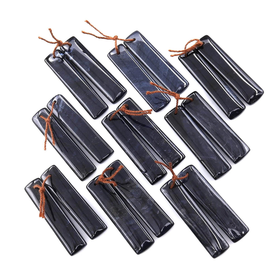 Rare Natural Midnight Dark Blue Onyx Rectangle Earring Pair Drilled Gemstone Matched Beads
