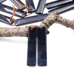 Rare Natural Midnight Dark Blue Onyx Rectangle Earring Pair Drilled Gemstone Matched Beads