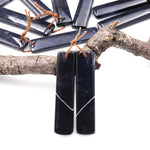 Rare Natural Midnight Dark Blue Onyx Rectangle Earring Pair Drilled Gemstone Matched Beads