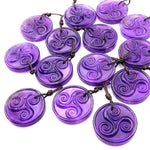 Natural Hand Carved Purple Amethyst Circle Pendant Triskele Triskelion Symbol