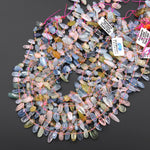 Natural Blue Green Yellow Aquamarine Pink Morganite Freeform Oval Pebble Nugget Beads Side Drilled Gemstone 15.5" Strand