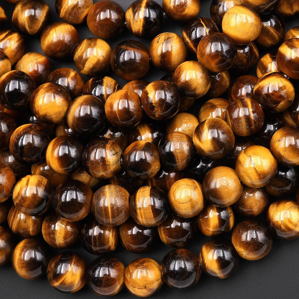 AAA Large Hole Beads 2mm Drill Natural Golden Brown Tiger's Eye 6mm 8mm 10mm Round Beads 8" Strand