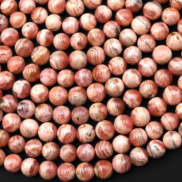 Natural Pink Red Rhodochrosite 5mm 6mm Smooth Polished Round Beads 15.5" Strand