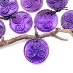 Natural Hand Carved Purple Amethyst Circle Pendant Triskele Triskelion Symbol