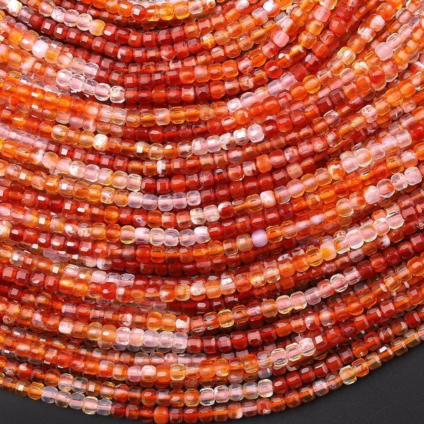 Sun Kissed Natural Carnelian 2mm Faceted Cube Beads Orange Gemstone 15.5" Strand