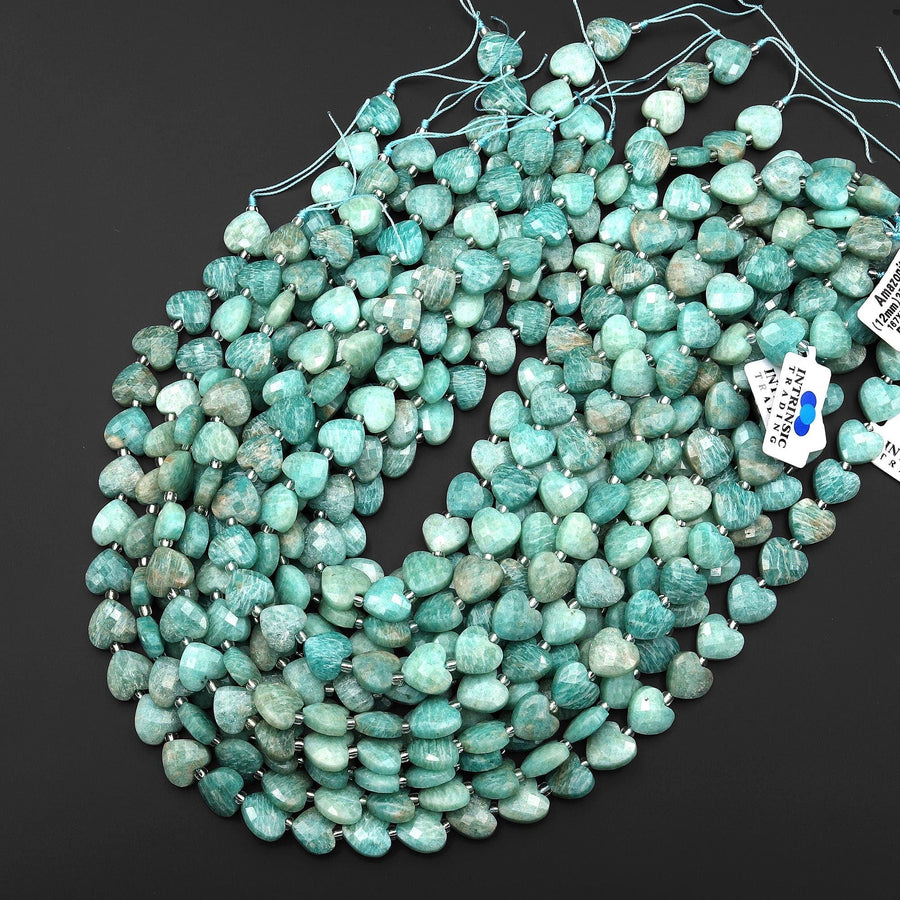 Natural Russian Amazonite Faceted Heart Beads 12mm Gemstone 15.5" Strand