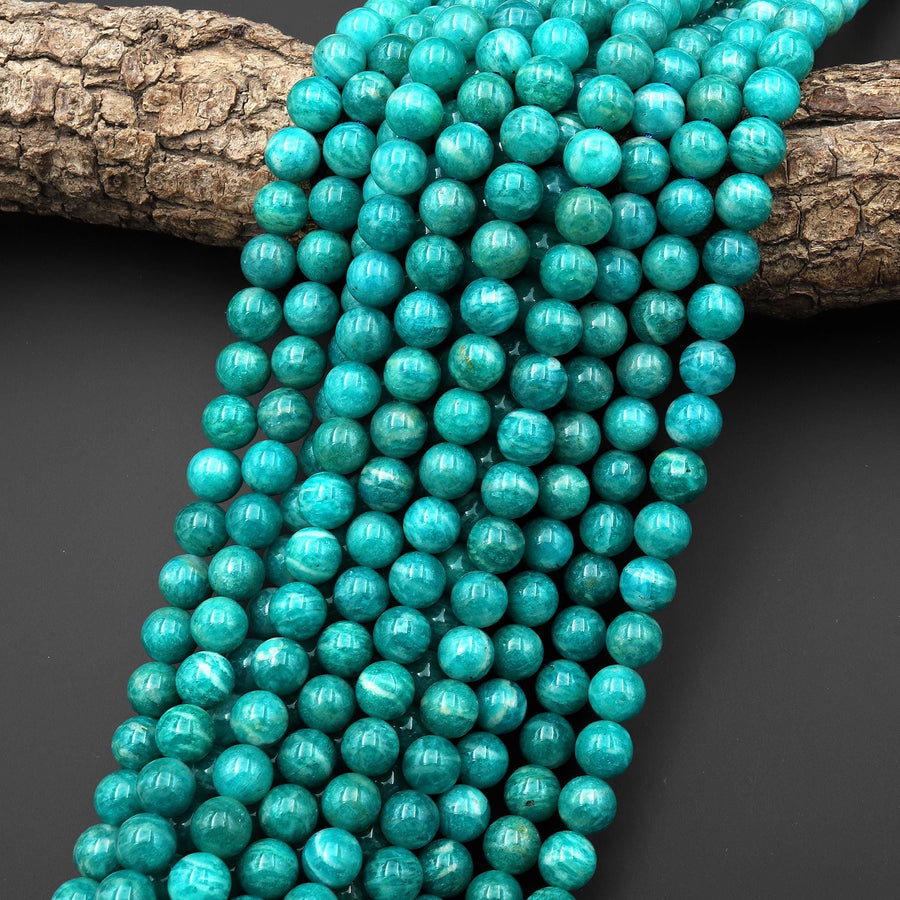 AAA Natural Russian Amazonite Smooth Round Beads 8mm 10mm Gemstone 15.5" Strand