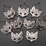 AAA Hand Carved Natural Silver Obsidian Fantasy Like Mysterious Fox Mask 2 Two Hole Pendant Focal Gemstone