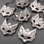 AAA Hand Carved Natural Silver Obsidian Fantasy Like Mysterious Fox Mask 2 Two Hole Pendant Focal Gemstone
