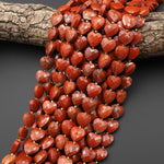 Faceted Natural Red River Jasper Heart Beads 12mm Gemstone 15.5" Strand