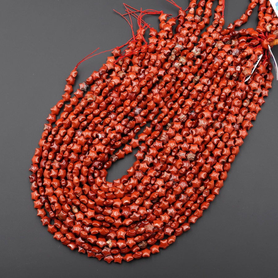 Natural Red Jasper Beads 8mm Carved Star Gemstone 15.5" Strand