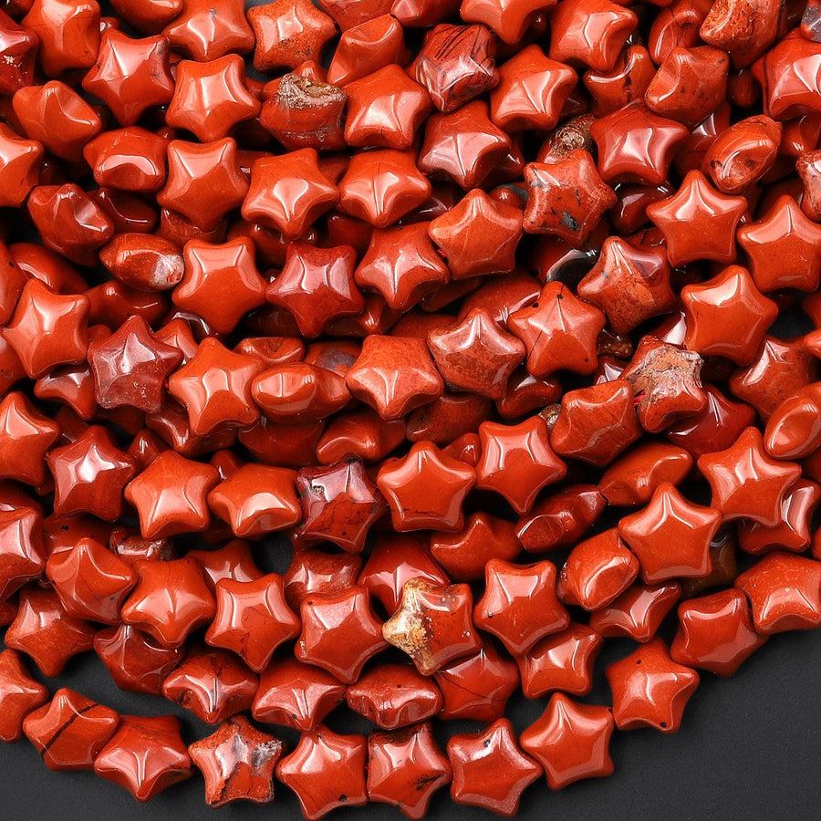 Natural Red Jasper Beads 8mm Carved Star Gemstone 15.5" Strand