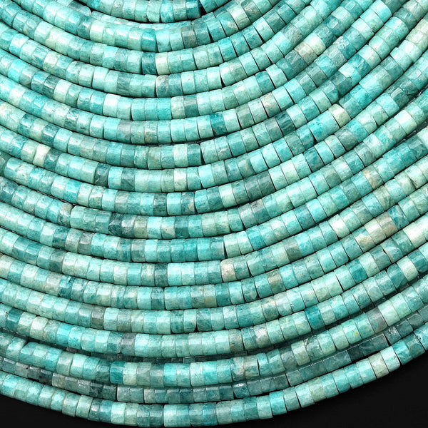 Natural Sea Blue Green Amazonite 4mm Heishi Rondelle Beads 15.5" Strand