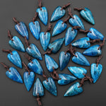 Natural Teal Blue Apatite Long Teardrop Heart Droplet Pendant Gemstone Focal Bead